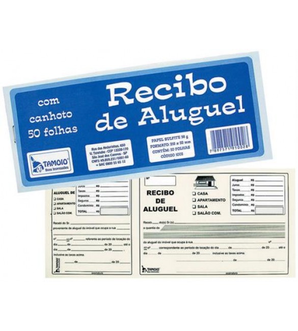 Bloco Recibo de Aluguel c/canhoto 50 f. Tamoio - pacote com 5 blocos